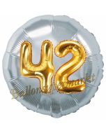 Runder Luftballon Jumbo Zahl 42, silber-gold mit 3D-Effekt zum 42. Geburtstag