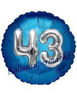 Runder Luftballon Jumbo Zahl 43, blau-silber mit 3D-Effekt zum 43. Geburtstag