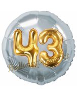 Runder Luftballon Jumbo Zahl 43, silber-gold mit 3D-Effekt zum 43. Geburtstag