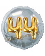 Runder Luftballon Jumbo Zahl 44, silber-gold mit 3D-Effekt zum 44. Geburtstag