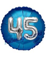 Runder Luftballon Jumbo Zahl 45, blau-silber mit 3D-Effekt zum 45. Geburtstag