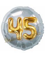 Runder Luftballon Jumbo Zahl 45, silber-gold mit 3D-Effekt zum 45. Geburtstag