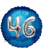 Runder Luftballon Jumbo Zahl 46, blau-silber mit 3D-Effekt zum 46. Geburtstag
