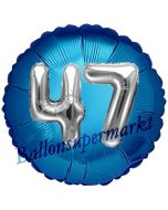 Runder Luftballon Jumbo Zahl 47, blau-silber mit 3D-Effekt zum 47. Geburtstag