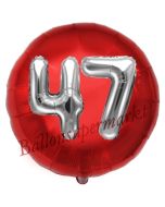 Runder Luftballon Jumbo Zahl 47, rot-silber mit 3D-Effekt zum 47. Geburtstag