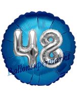 Runder Luftballon Jumbo Zahl 48, blau-silber mit 3D-Effekt zum 48. Geburtstag