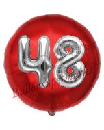 Runder Luftballon Jumbo Zahl 48, rot-silber mit 3D-Effekt zum 48. Geburtstag