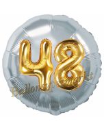 Runder Luftballon Jumbo Zahl 48, silber-gold mit 3D-Effekt zum 48. Geburtstag