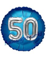 Runder Luftballon Jumbo Zahl 50, blau-silber mit 3D-Effekt zum 50. Geburtstag