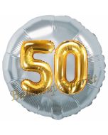 Runder Luftballon Jumbo Zahl 50, silber-gold mit 3D-Effekt zum 50. Geburtstag