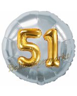 Runder Luftballon Jumbo Zahl 51, silber-gold mit 3D-Effekt zum 51. Geburtstag