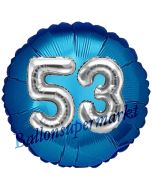 Runder Luftballon Jumbo Zahl 53, blau-silber mit 3D-Effekt zum 53. Geburtstag