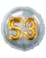 Runder Luftballon Jumbo Zahl 53, silber-gold mit 3D-Effekt zum 53. Geburtstag