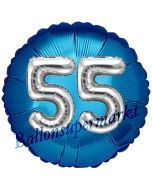 Runder Luftballon Jumbo Zahl 55, blau-silber mit 3D-Effekt zum 55. Geburtstag