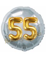 Runder Luftballon Jumbo Zahl 55, silber-gold mit 3D-Effekt zum 55. Geburtstag