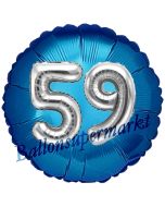 Runder Luftballon Jumbo Zahl 59, blau-silber mit 3D-Effekt zum 59. Geburtstag