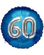 Runder Luftballon Jumbo Zahl 60, blau-silber mit 3D-Effekt zum 60. Geburtstag