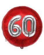 Runder Luftballon Jumbo Zahl 60, rot-silber mit 3D-Effekt zum 60. Geburtstag