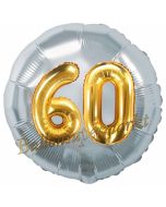 Runder Luftballon Jumbo Zahl 60, silber-gold mit 3D-Effekt zum 60. Geburtstag