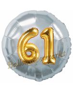 Runder Luftballon Jumbo Zahl 61, silber-gold mit 3D-Effekt zum 61. Geburtstag