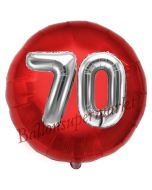 Runder Luftballon Jumbo Zahl 70, rot-silber mit 3D-Effekt zum 70. Geburtstag