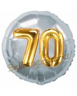 Runder Luftballon Jumbo Zahl 70, silber-gold mit 3D-Effekt zum 70. Geburtstag