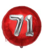 Runder Luftballon Jumbo Zahl 71, rot-silber mit 3D-Effekt zum 71. Geburtstag