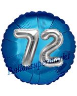 Runder Luftballon Jumbo Zahl 72, blau-silber mit 3D-Effekt zum 72. Geburtstag