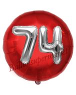 Runder Luftballon Jumbo Zahl 74, rot-silber mit 3D-Effekt zum 74. Geburtstag