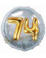 Runder Luftballon Jumbo Zahl 74, silber-gold mit 3D-Effekt zum 74. Geburtstag