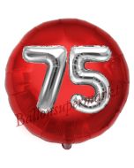 Runder Luftballon Jumbo Zahl 75, rot-silber mit 3D-Effekt zum 75. Geburtstag