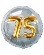 Runder Luftballon Jumbo Zahl 75, silber-gold mit 3D-Effekt zum 75. Geburtstag