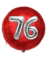 Runder Luftballon Jumbo Zahl 76, rot-silber mit 3D-Effekt zum 76. Geburtstag