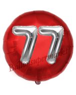 Runder Luftballon Jumbo Zahl 77, rot-silber mit 3D-Effekt zum 77. Geburtstag