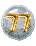 Runder Luftballon Jumbo Zahl 77, silber-gold mit 3D-Effekt zum 77. Geburtstag