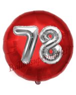 Runder Luftballon Jumbo Zahl 78, rot-silber mit 3D-Effekt zum 78. Geburtstag