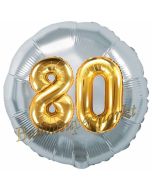 Runder Luftballon Jumbo Zahl 80, silber-gold mit 3D-Effekt zum 80. Geburtstag