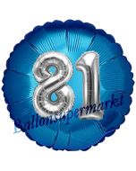 Runder Luftballon Jumbo Zahl 81, blau-silber mit 3D-Effekt zum 81. Geburtstag
