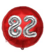 Runder Luftballon Jumbo Zahl 82, rot-silber mit 3D-Effekt zum 82. Geburtstag