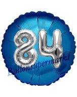 Runder Luftballon Jumbo Zahl 84, blau-silber mit 3D-Effekt zum 84. Geburtstag