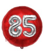 Runder Luftballon Jumbo Zahl 85, rot-silber mit 3D-Effekt zum 85. Geburtstag