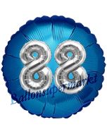 Runder Luftballon Jumbo Zahl 88, blau-silber mit 3D-Effekt zum 88. Geburtstag