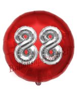 Runder Luftballon Jumbo Zahl 88, rot-silber mit 3D-Effekt zum 88. Geburtstag