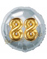 Runder Luftballon Jumbo Zahl 88, silber-gold mit 3D-Effekt zum 88. Geburtstag