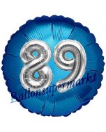 Runder Luftballon Jumbo Zahl 89, blau-silber mit 3D-Effekt zum 89. Geburtstag