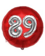 Runder Luftballon Jumbo Zahl 89, rot-silber mit 3D-Effekt zum 89. Geburtstag