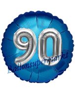 Runder Luftballon Jumbo Zahl 90, blau-silber mit 3D-Effekt zum 90. Geburtstag