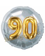 Runder Luftballon Jumbo Zahl 90, silber-gold mit 3D-Effekt zum 90. Geburtstag