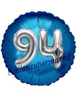 Runder Luftballon Jumbo Zahl 94, blau-silber mit 3D-Effekt zum 94. Geburtstag