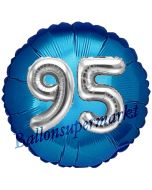 Runder Luftballon Jumbo Zahl 95, blau-silber mit 3D-Effekt zum 95. Geburtstag